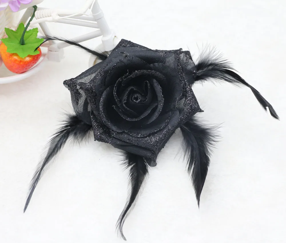 1 шт. Black Rose корсаж блеск головной убор цветок Перо чародей Hairband брошь запястье цветок