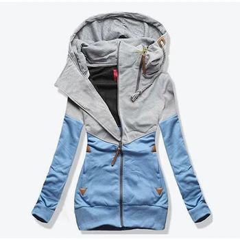 

Autumn Patchwork Hoodies Sweatshirts Women Long Sleeve Pocket Hooded Casual Jacket With Zipper Female Fashion Big Size Warm Tops