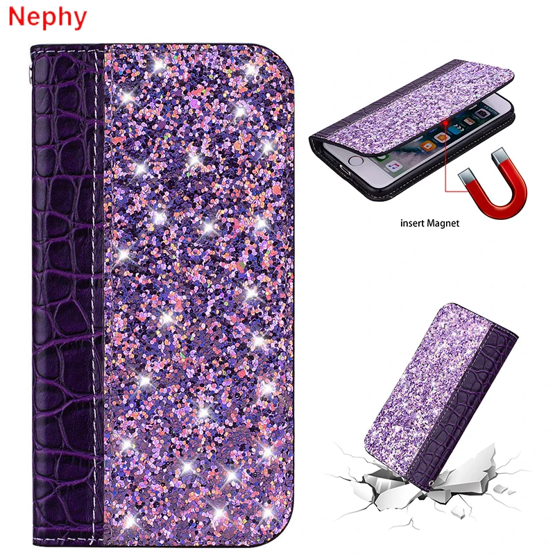 

Glitter soft flip Leather Bracket wallet Cell Phone Case for huawei p smart P20 Lite Mate 10 Lite Pro Honor 9 Lite Y6 2018 Cover