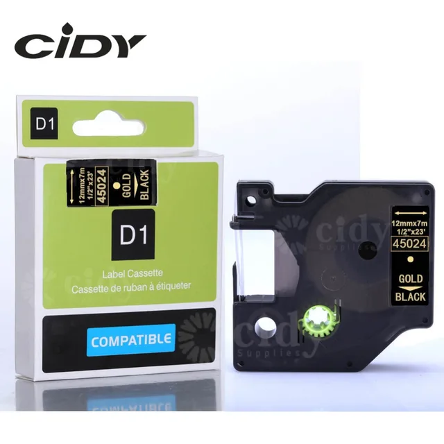 Cheap CIDY 50pcs 12mm*7m gold on black 45024 labels compatible dymo d1 label printer Cheap CIDY 50pcs 12mm*7m gold on black 45024 labels compatible dymo d1 label printer