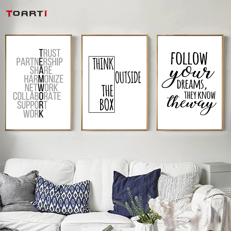 Hand Drawn Motivational Quotes Canvas Painting - Inspirational Office