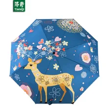 Креативный цветочный узор лося 3 складной женский зонтик двойной зонтик от солнца Зонт с защитой от уф, SKU 04A1C17
