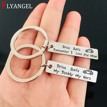 

Fashion Keyring Engraved Drive Safe My Daddy My Hero Small Car Keychain For Dad Mom Mother Father's Day Gift Jewelry Key Chain