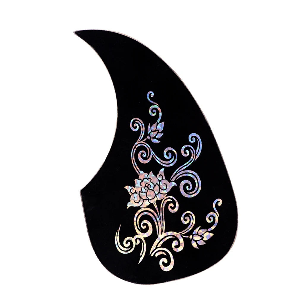 Rubber Drop Shape  Acoustic Guitar Pickguard Anti-scratch Plate Black Shading with White Flower