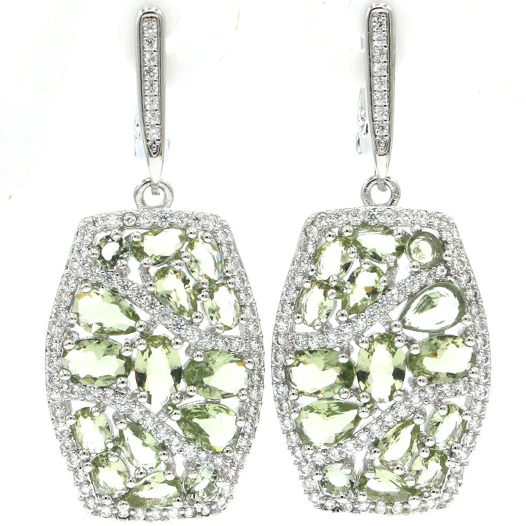 

Gorgeous Long Big Drop Tanzanite, White CZ Wedding Ladies Girls 925 Silver Earrings 67x35mm