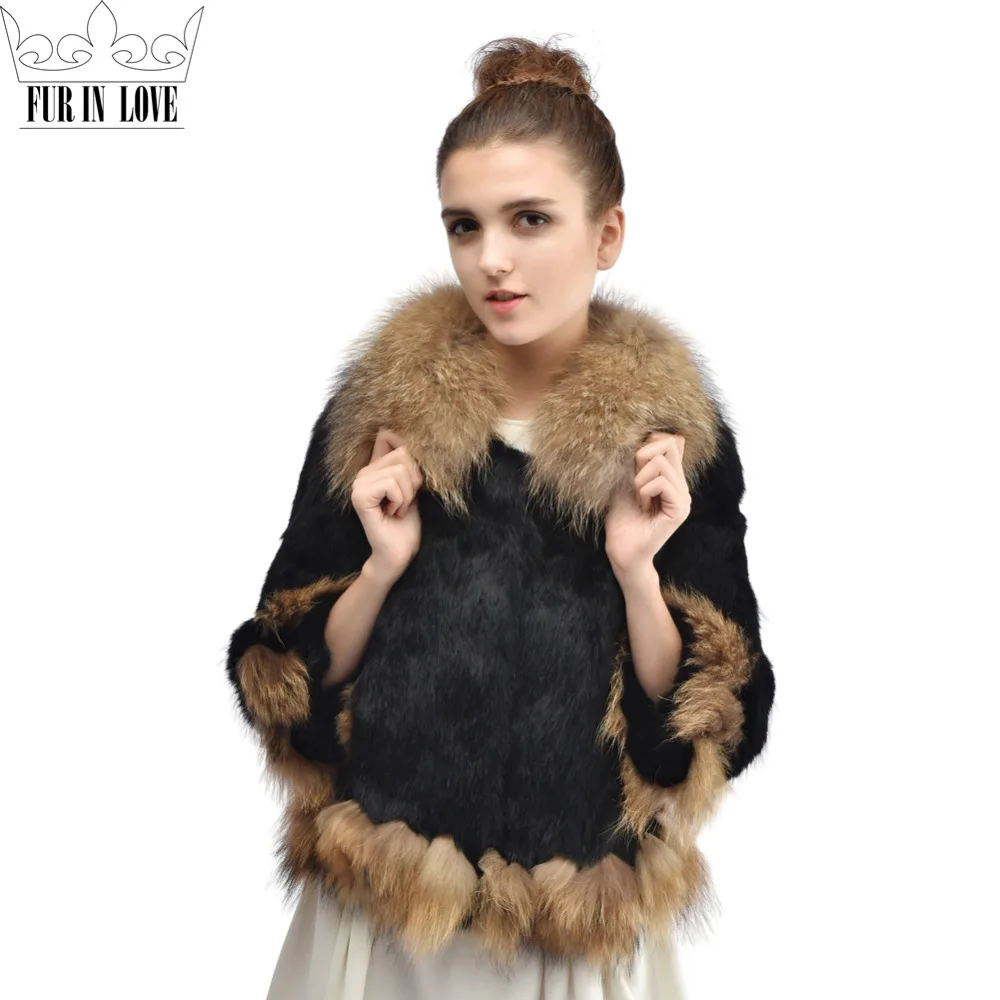 Fashon Women Genuine Whole Skin Rabbit Fur Coat With Real Raccoon Fur Collar Jacket 2016 New