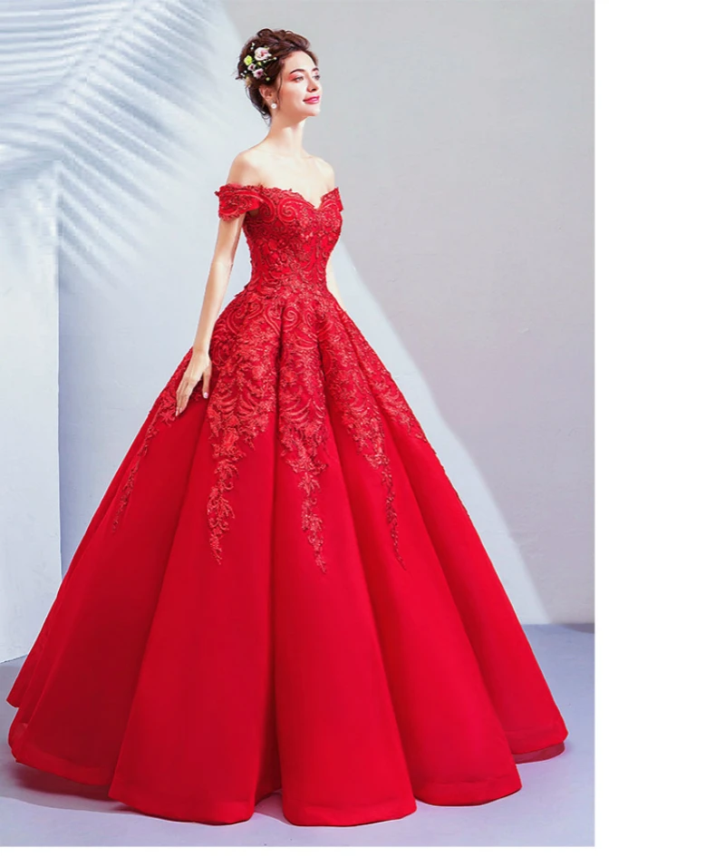 SSYFashion, новое красное вечернее платье, для невесты, для свадьбы, великолепное красное ТРАПЕЦИЕВИДНОЕ, длина до пола, кружевное, с вышивкой, Длинные вечерние платья