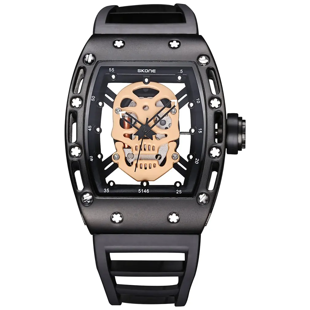 

2019 Punk 3D Skull Men Watch Luxury Steel Gold Black Vintage Wrist Watches Night Luminous Casual Hollow Quartz Watches