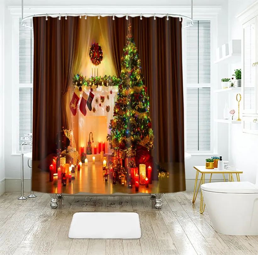 

Christmas daily necessities waterproof Christmas balls shower curtain 2019 3d shower curtain digital printing shower curtain