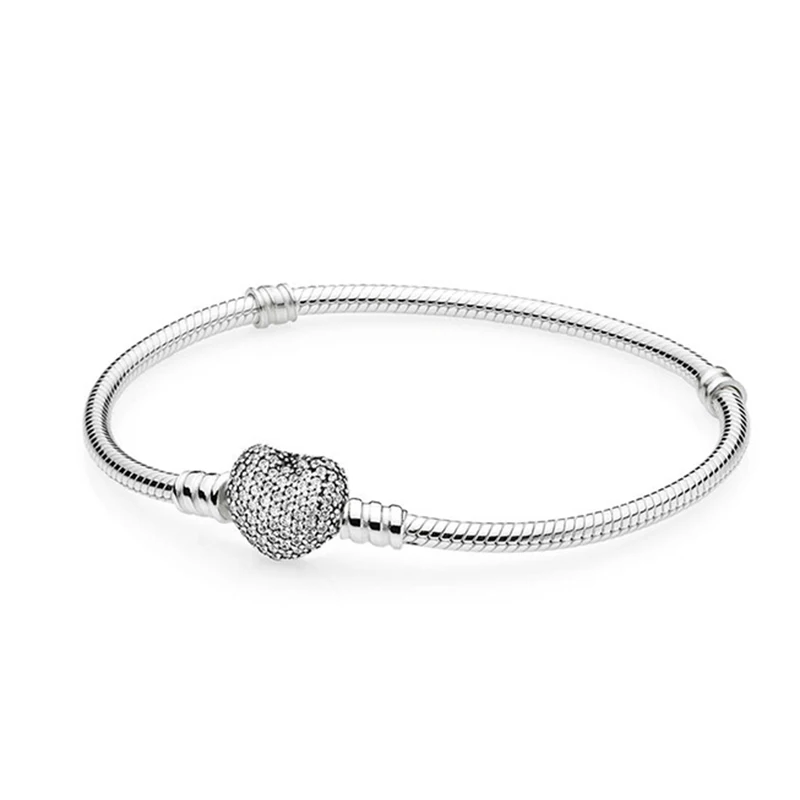 

Authenetic 925 Sterling Silver Anklets Moments Pave Heart Clasp With Crystal Bracelet Bangle Fit Bead Charm DIY Pandora Jewelry