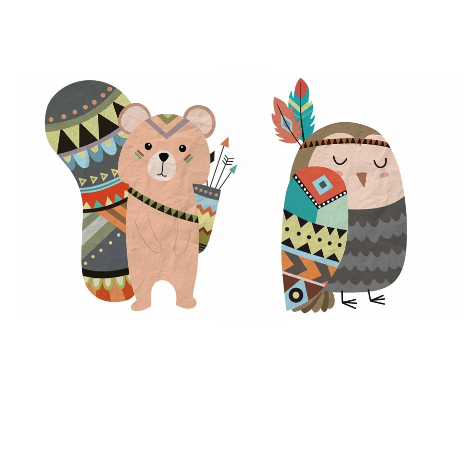 

Animal Owl Bear Fox Wall Sticker Decoration Children'S Room Bedroom Closet Sticker Mural Kindergarten Home Decor