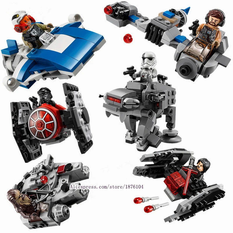 

6Pcs/Set Star Wars Spaceship Microfighters Millennium AT-ST Fighters Building Blocks Bricks Toys Compatible with legoeINGly