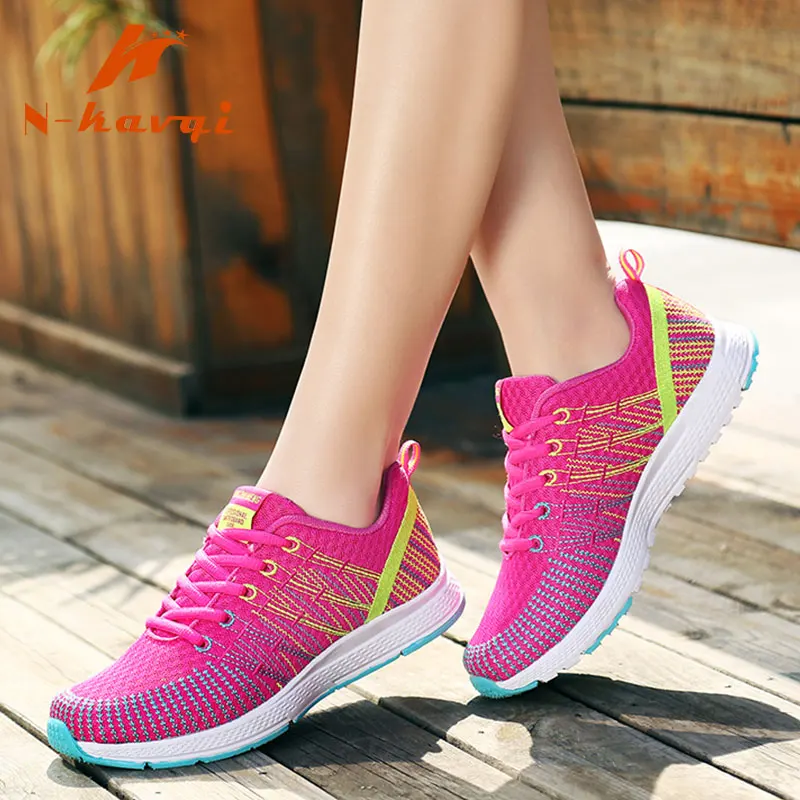 

NKAVQI Women Casual Shoes Fashion Breathable Walking Mesh Lace Up Flat Shoes Sneakers Women Lightweight Footwear Tenis Feminino