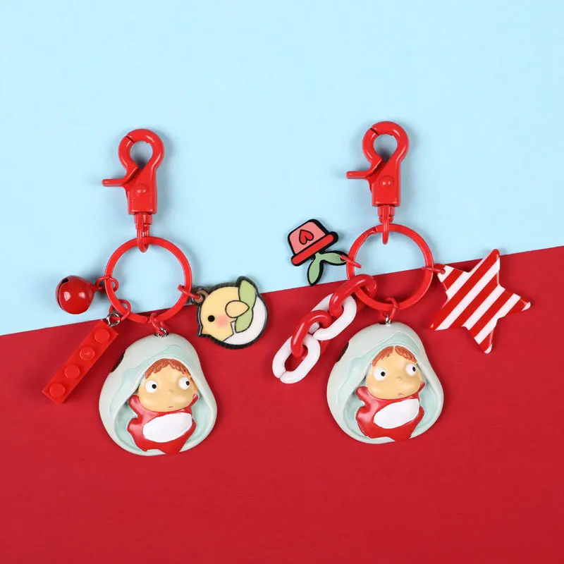 

New Ponyo on the Cliff Character Model Figure Action Keychain Bag Purse Car Keychain for Miyazaki Hayao Comic Fans Key Rings