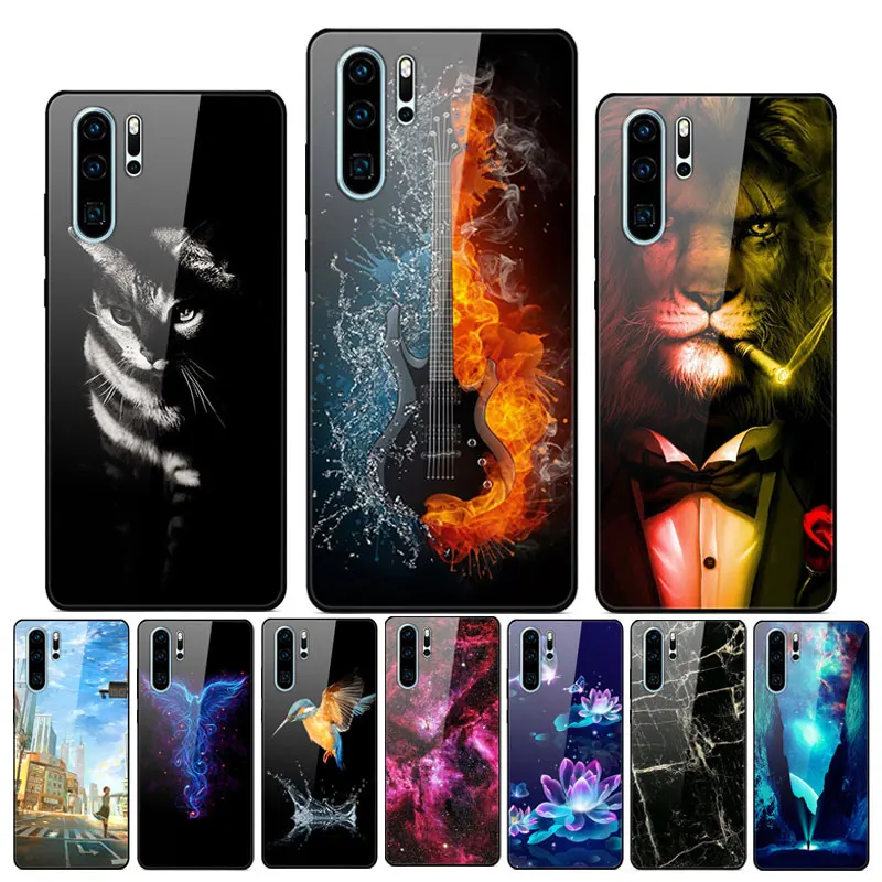 

For Huawei P30 Pro Case Hard PC Tempered Glass Cover Silicon Soft Frame Colorful Phone Case For Huawei P30Pro P 30 P30 Case