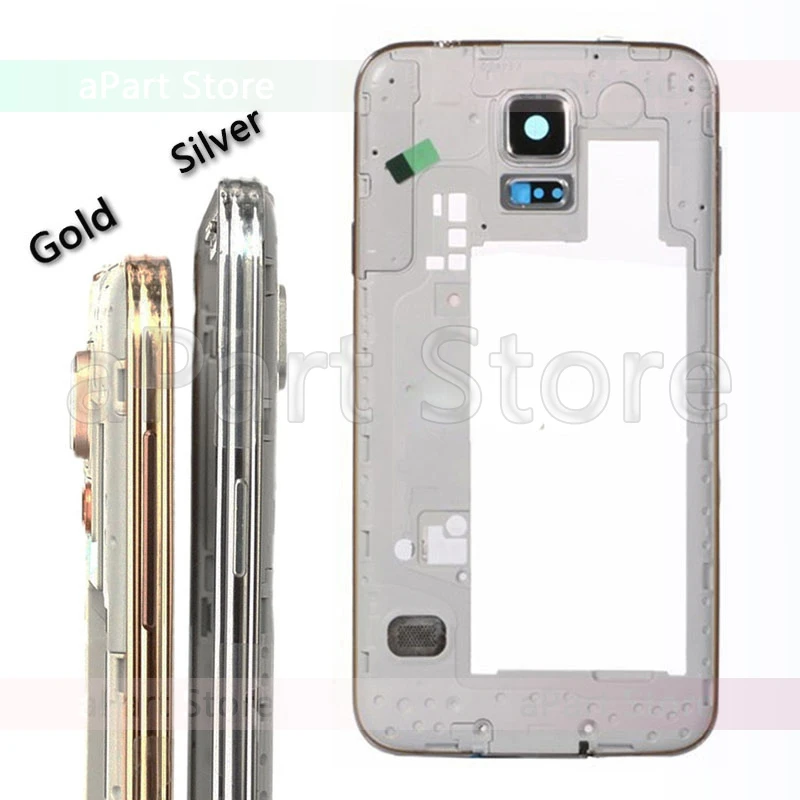 

For Samsung Galaxy S5 G900 G900h G900f Middle Bezel Plate Front Frame Housing Cover with Camera Glass Gold Silver Replacement