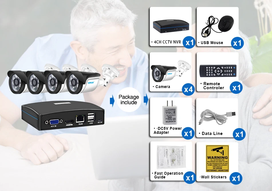 Smar 4CH CCTV NVR Системы 4 шт. 720 P/1080 P Открытый IP Камера Комплект Главная безопасности CCTV Системы HDMI P2P Поддержка Esata + USB + TF хранения