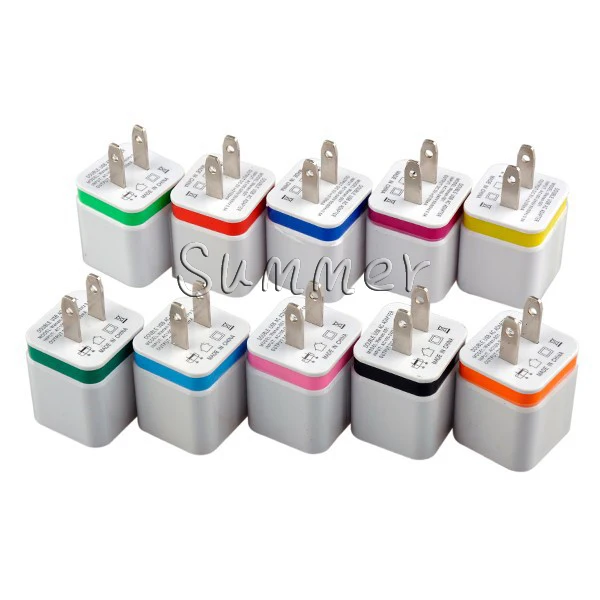 100pcs 5V 2A Colorful Portable Dual USB Travel Wall Home Charger Power