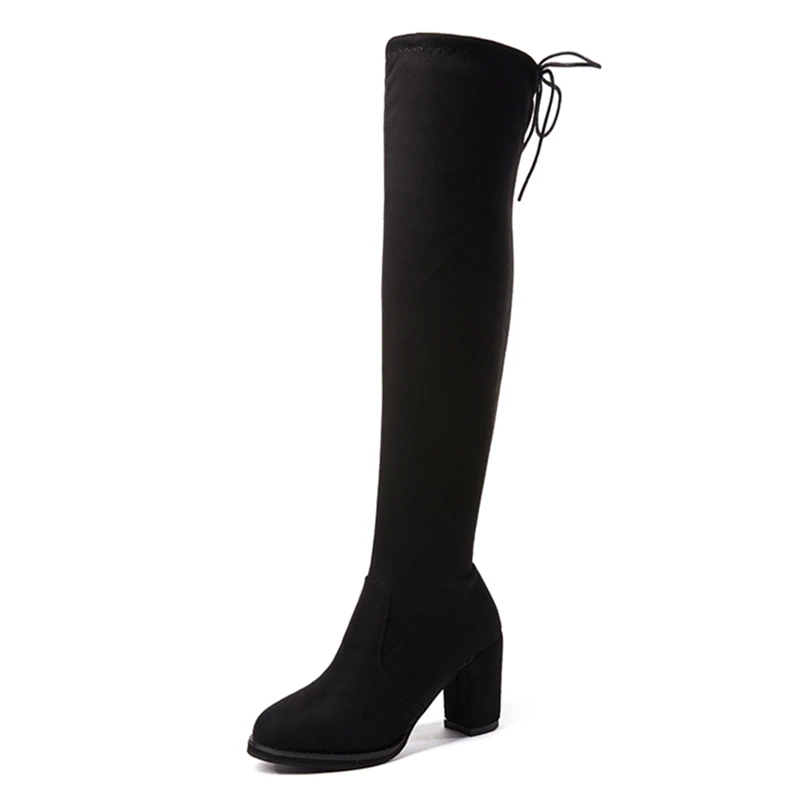 black high heel stretch boots
