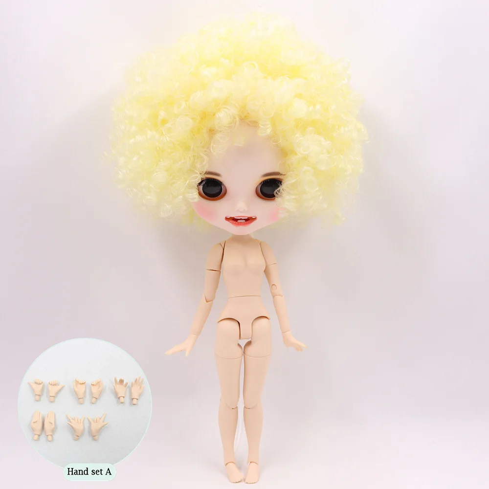 B doll and hand A Ледяные обнаженные куклы Blyth синие и желтые афро волосы рот открытый индивидуальные лицо 1/6 bjd, pullip, licca, jerryberry - Цвет: B doll and hand A