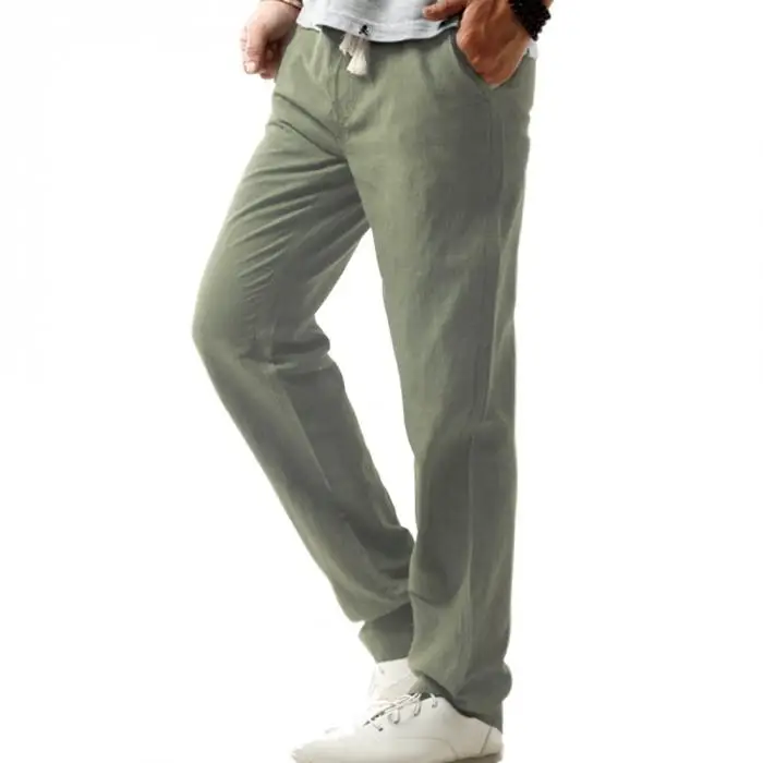 Популярные мужские летние хлопковые льняные однотонные брюки кэжуал тонкие спортивные брюки для фитнеса прямые брюки плюс размер 5XL HD88