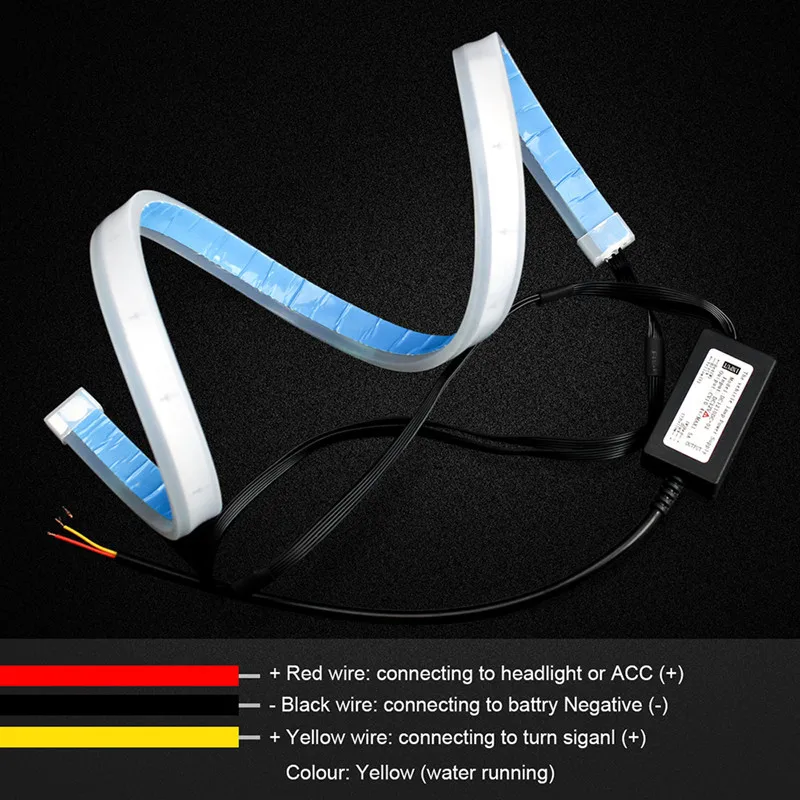 2 X 30cm 45cm 60cm LED Strip Light Waterproof Slim Flexible Turn Signal DRL Running Light Yellow Flowing Daytime Running Lights
