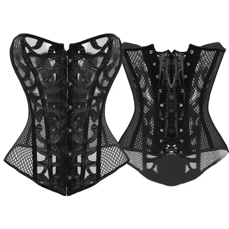 

Hirigin 2018 New Plus Size Bustier Corset Black White Waist Training Lace Up Overbust Sleeveless Underbust