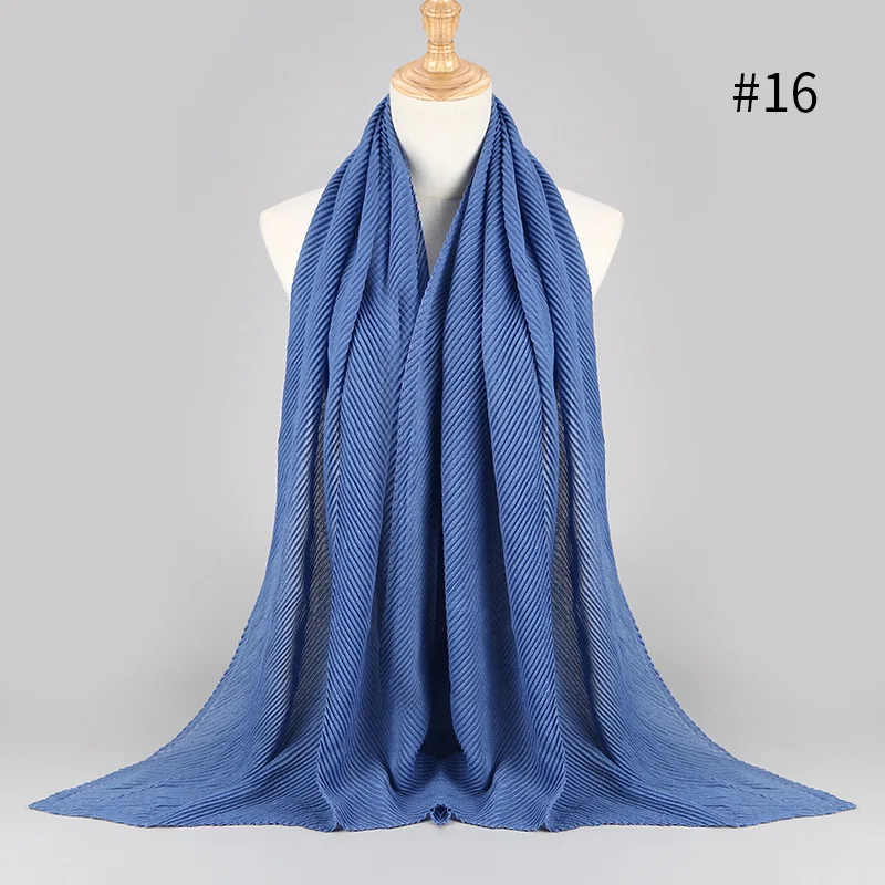 Women Pleated Cotton Hijabs Scarf Plain Wrinkle Crinkle Crimp Shawl Wraps Stole Muffler Muslim Hijab Headscarf 22Color 180x80cm - Цвет: 16 denim blue