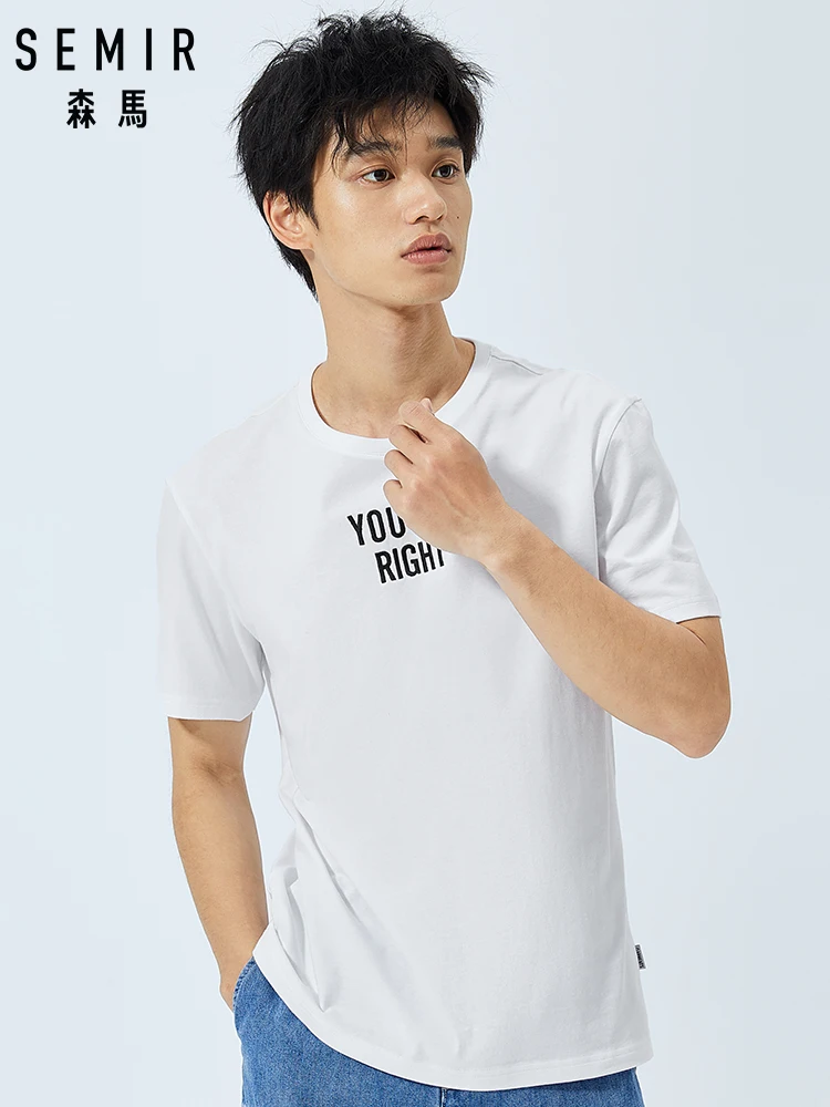 

SEMIR Summer short sleeved T-shirt men 2019 new round neck cotton t-shirt letters embroidered clothes student street card