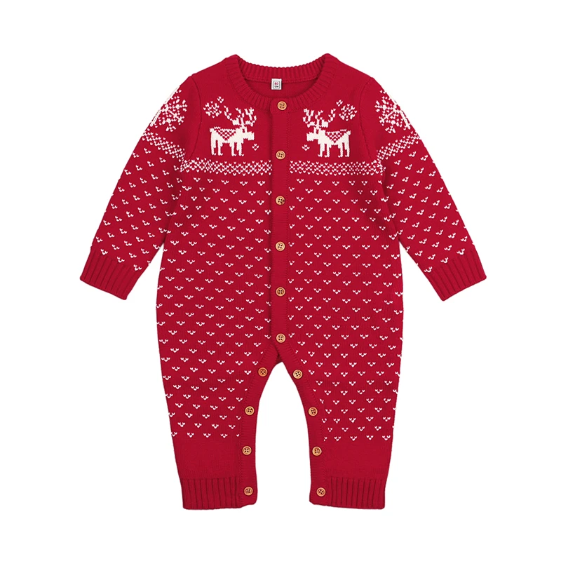 Infant Romper Christmas Deer Newborn Baby Boys Girls Knitting Rompers Long Sleeve Toddler Warm Clothing Baby Winter Outfit red-1