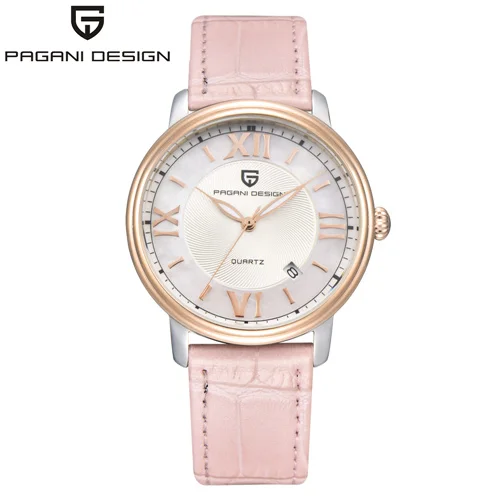 PAGANI DESIGN Fashion Casual Women Quartz Watch Automatic Date Pink Elegant Case Leather Waterproof Lady Watch Relogio Feminino - Цвет: rose gold pink B