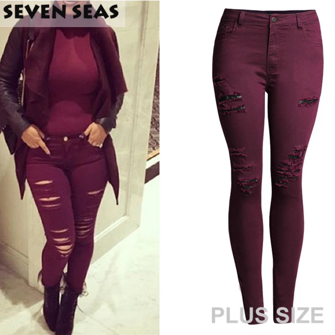 Popular Red Ripped Jeans-Buy Cheap Red Ripped Jeans lots