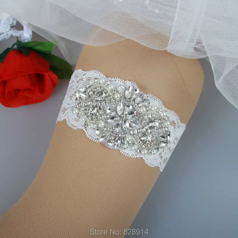 Sexy Fashion Original Design Lace Wedding Garter Belt Crystal Applique