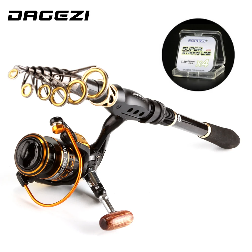 DAGEZI Telescopic Fishing Rod Combo Spinning Fishing wheel With line Sea Rod 1.8-3.6M Full Kit Spinning rod+reel fishing tackle