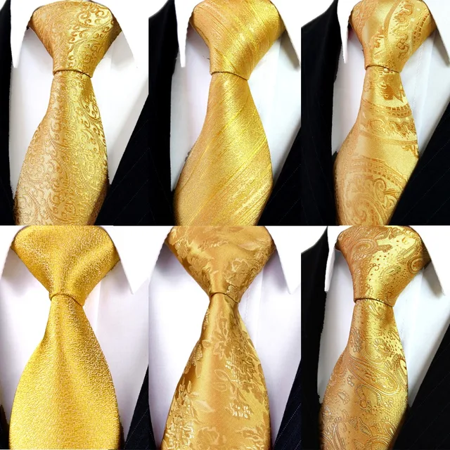 Solid Floral Paisley Yellow Gold Mens Ties Neckties 100% Silk Jacquard ...