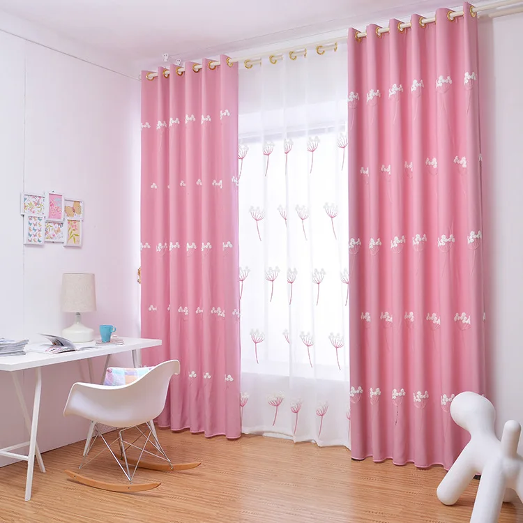 

Pink Living Room Bedroom Fresh Girl Curtain for Living Room Bedroom Hemp Shade Embroidered Curtain Cloth