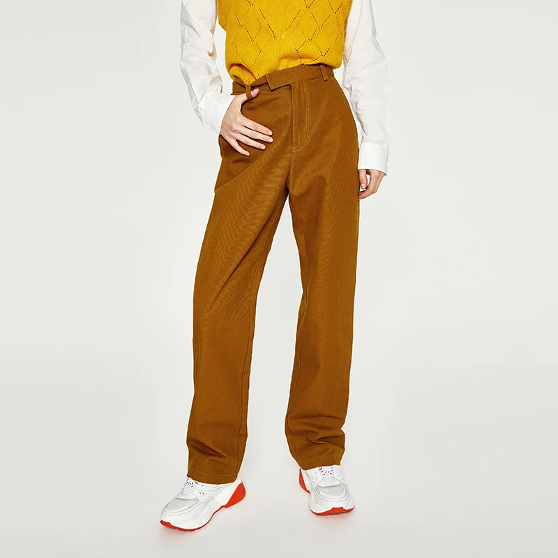 Toyouth Casual Loose Pants Women All Match Solid Slim High Waist Trousers Straight Stylish Pockets Pants Pantalon Femme - Color: Khaki