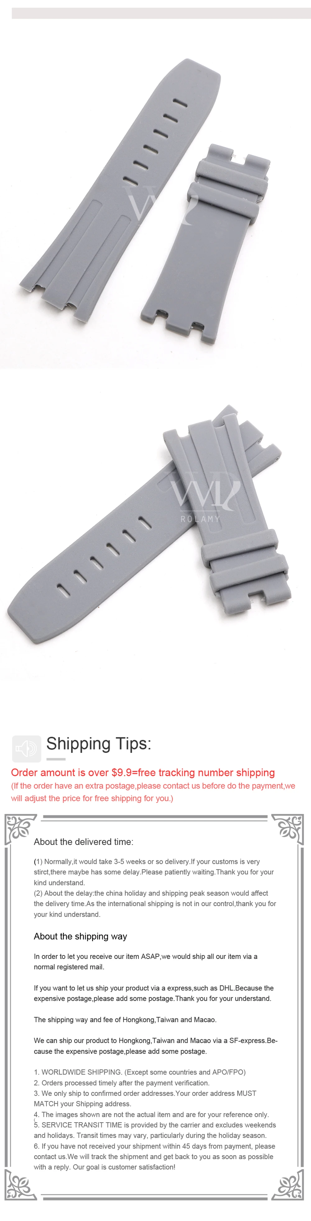 Rolamy 28mm Wholesale Grey Waterproof Silicone Rubber Replacement Wrist Watch Band Strap Belt