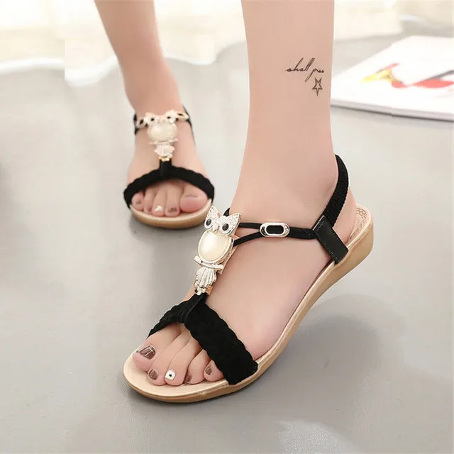 

Women Sandals 2018 hot bohemia beaded owl wedge sandals women flip flop summer style shoes woman shoes sandals088