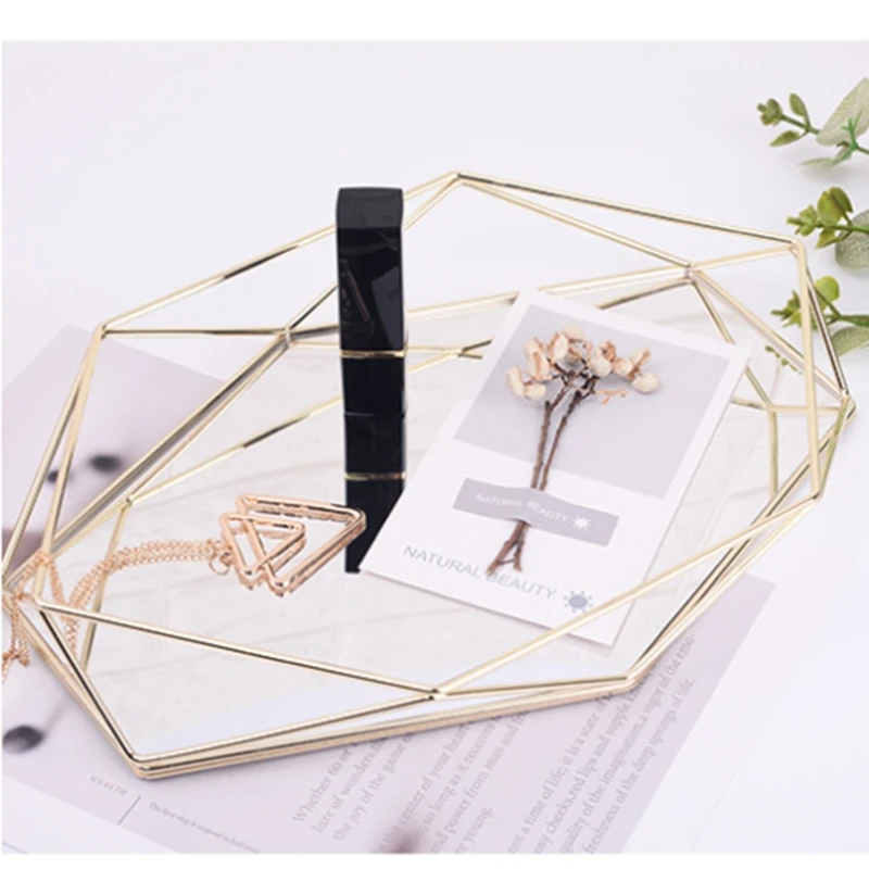 Nordic стиль стекло медь Геометрия шестиугольник корзина для хранения коробки простота дома Организатор шкатулка для ювелирного ожерелья