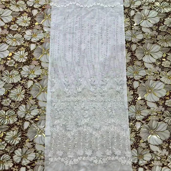 

African 3D Flowers net lace fabrics Stylish Nigerian Embroidery mesh tulle lace fabric with beads and stone for dress HX393-1