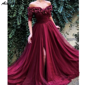 

Muslim Evening Dress Sweetheart 3/4 Sleeveless Tulle Flower Zipper Back vestidos longo Long Floor Length Evening Gowns