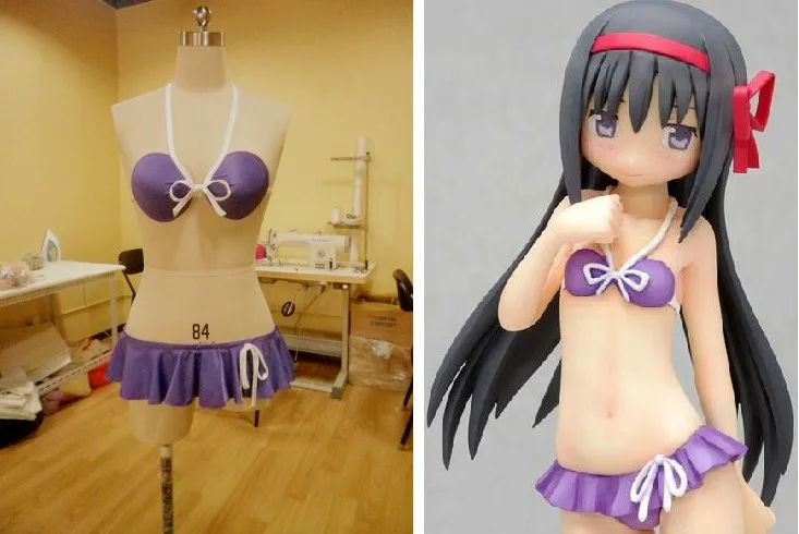 

Puella Magi Madoka Magica Heroine Akemi Homura Anime Cosplay Bikini Light Purple Customized Swimsuit
