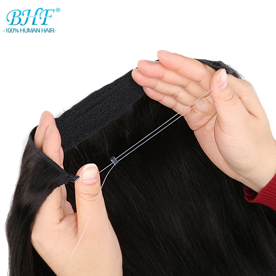  BHF Machine Made Remy Fish Wire Straight 100% Human Hair Extensions Invisible Flip in Human Hair Ex