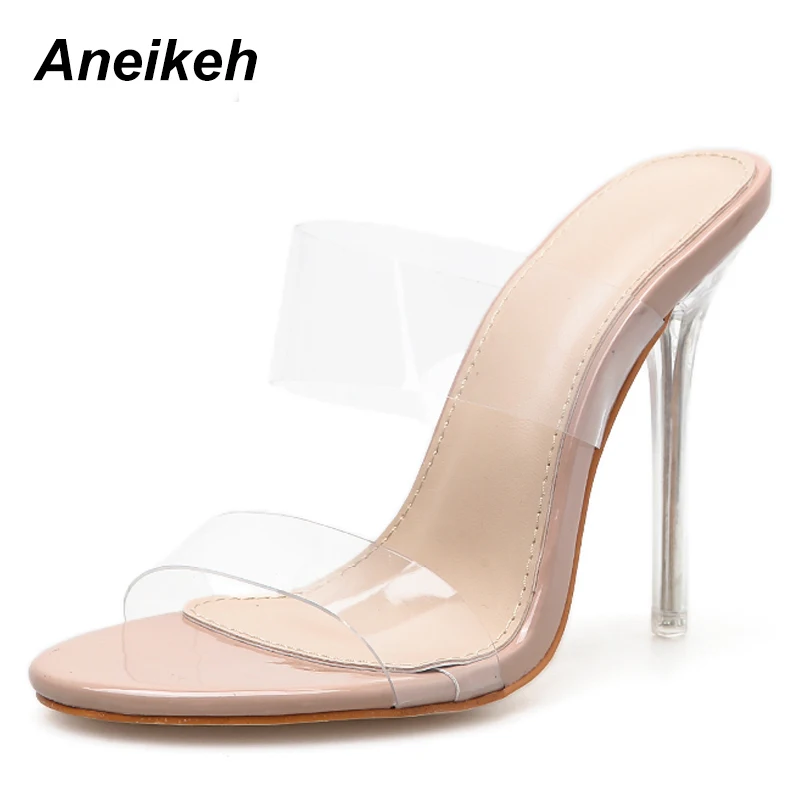 Aneikeh/; Модные Туфли-гладиаторы на резиновой подошве; женские прозрачные однотонные туфли-лодочки на тонком высоком каблуке; пикантная повседневная обувь с закрытым носком; Размеры 35-40