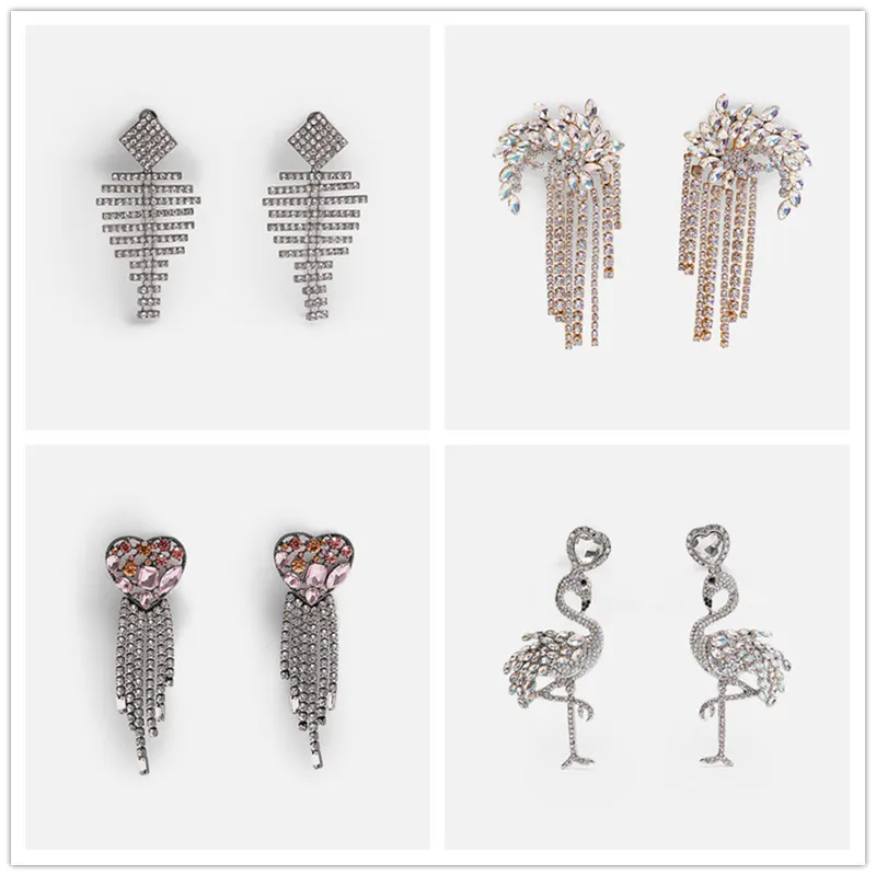 Модные серьги ZA роскошные дизайнерские Стразы длинные 2019 Новые поступления с