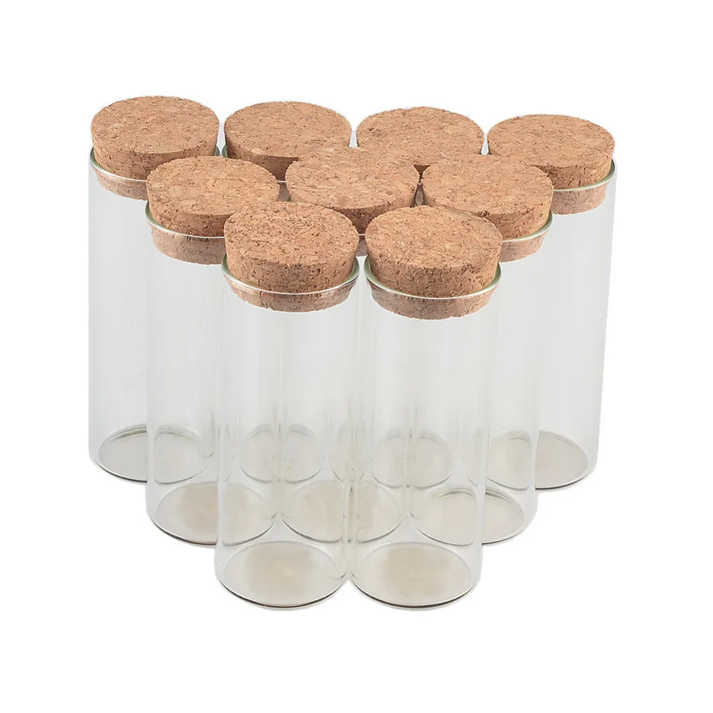 Transparent Clear Glass Bottles Corks Cover Test Tube Jars Bottles for Sand Liquid Glycyrrhiza Food Grade Safety 12pcs