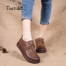 Tastabo Genuine Leather Flat Shoe Pregnant Women Shoe Mother Driving Shoe Female Moccasins Women Flats Hand-Sewing Shoes