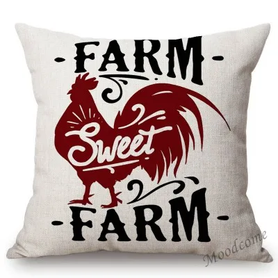 Nordic Farm Animals Sweet Farm Life Rule Principle Letter Art Sofa Throw Pillow Case Retro Cotton Linen Car Pillow Cushion Cover