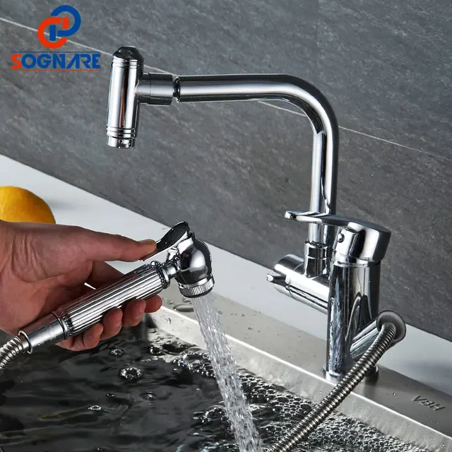 Special Offers SOGNARE Swivel Deck Mounted Pull Out Two Spouts Kitchen Faucet Hot Cold Water Mixer Kitchen Tap Chrome Brass Polish Sink Faucet Special Offers SOGNARE Swivel Deck Mounted Pull Out Two Spouts Kitchen Faucet Hot Cold Water Mixer Kitchen Tap Chrome Brass Polish Sink Faucet